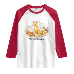 Mindful Aloka the Dog Mindfulness Raglan Shirt Zen Lotus Spiritual Calm TS02 White Red Print Your Wear