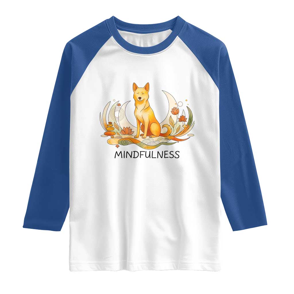 Mindful Aloka the Dog Mindfulness Raglan Shirt Zen Lotus Spiritual Calm TS02 White Royal Print Your Wear
