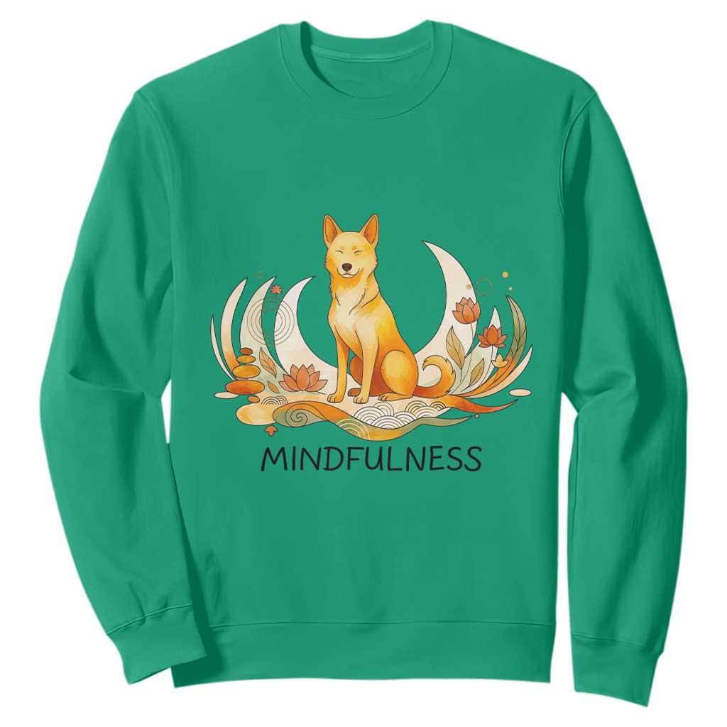 Mindful Aloka the Dog Mindfulness Sweatshirt Zen Lotus Spiritual Calm TS02 Irish Green Print Your Wear