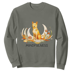 Mindful Aloka the Dog Mindfulness Sweatshirt Zen Lotus Spiritual Calm TS02 Military Green Print Your Wear
