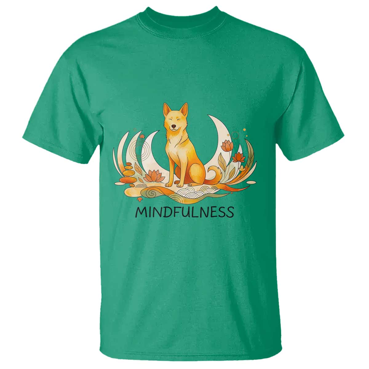 Mindful Aloka the Dog Mindfulness T Shirt Zen Lotus Spiritual Calm TS02 Irish Green Print Your Wear