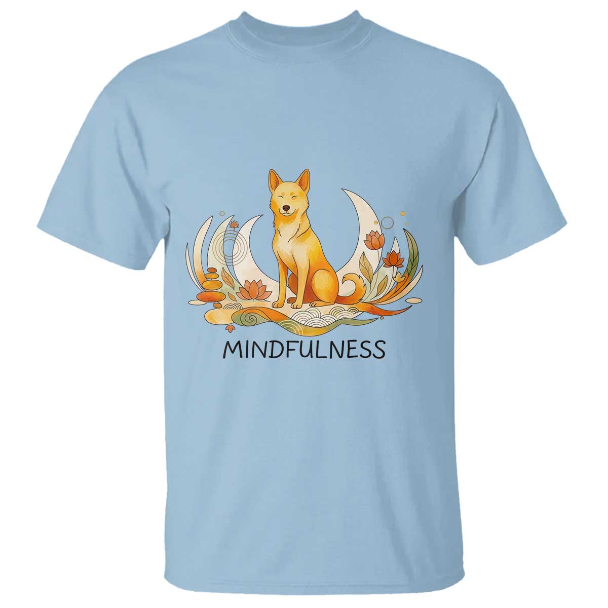 Mindful Aloka the Dog Mindfulness T Shirt Zen Lotus Spiritual Calm TS02 Light Blue Print Your Wear