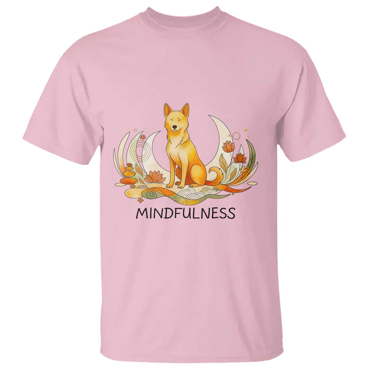 Mindful Aloka the Dog Mindfulness T Shirt Zen Lotus Spiritual Calm TS02 Light Pink Print Your Wear
