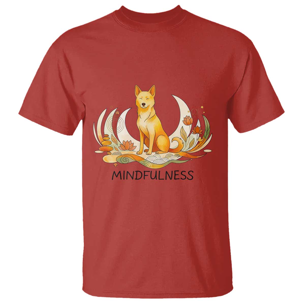 Mindful Aloka the Dog Mindfulness T Shirt Zen Lotus Spiritual Calm TS02 Red Print Your Wear