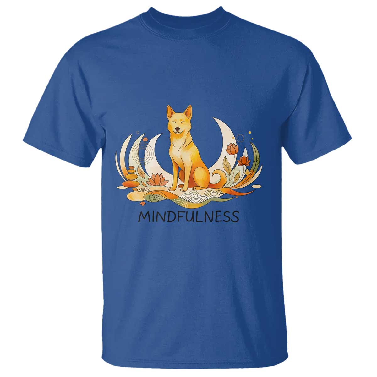 Mindful Aloka the Dog Mindfulness T Shirt Zen Lotus Spiritual Calm TS02 Royal Blue Print Your Wear