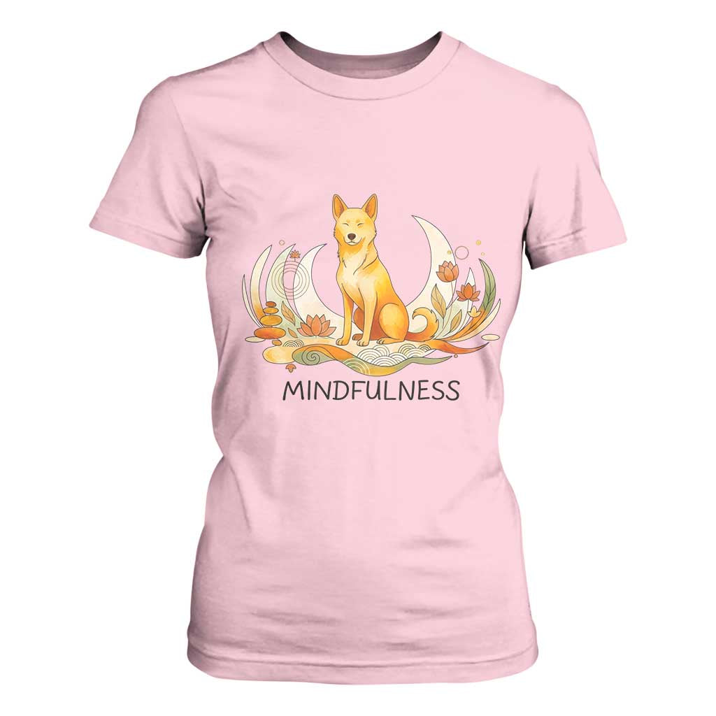 Mindful Aloka the Dog Mindfulness T Shirt For Women Zen Lotus Spiritual Calm TS02 Light Pink Print Your Wear