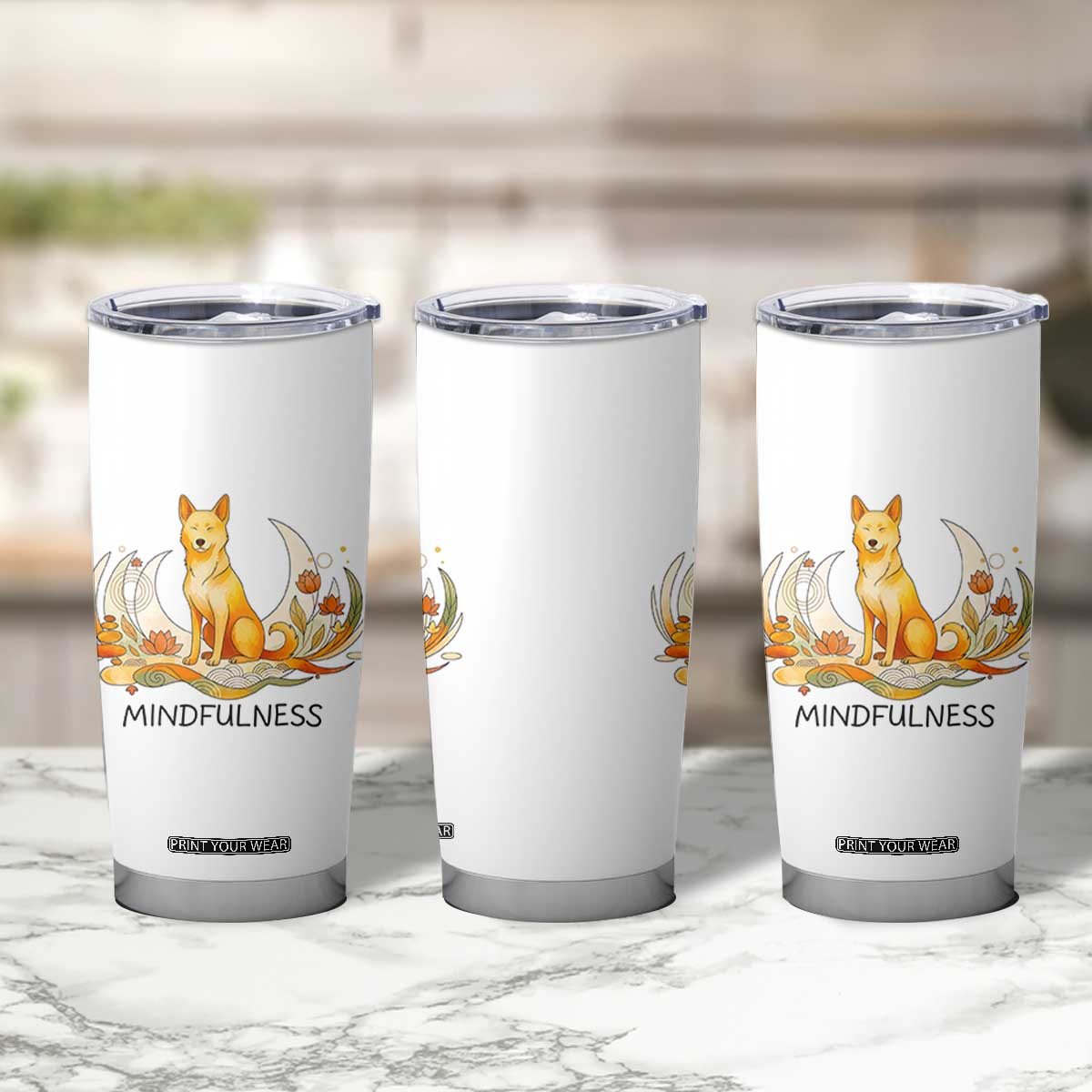 Mindful Aloka the Dog Mindfulness Tumbler Cup Zen Lotus Spiritual Calm TS02 Print Your Wear
