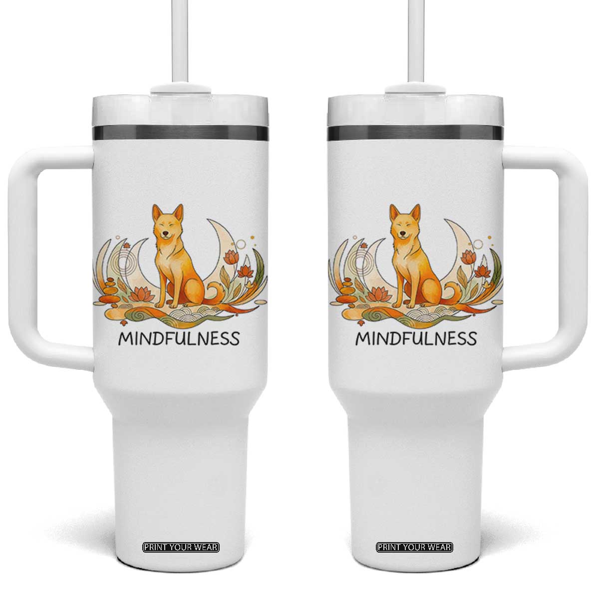 Mindful Aloka the Dog Mindfulness Tumbler With Handle Zen Lotus Spiritual Calm TS02 One Size: 40 oz White Print Your Wear