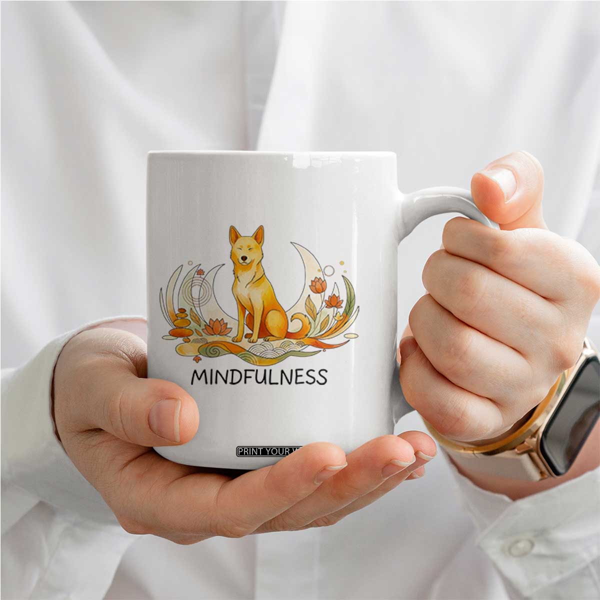 Mindful Aloka the Dog Mindfulness Coffee Mug Zen Lotus Spiritual Calm TS02 Print Your Wear