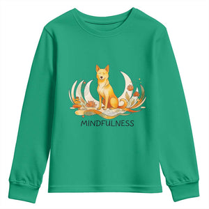 Mindful Aloka the Dog Mindfulness Youth Sweatshirt Zen Lotus Spiritual Calm TS02 Irish Green Print Your Wear