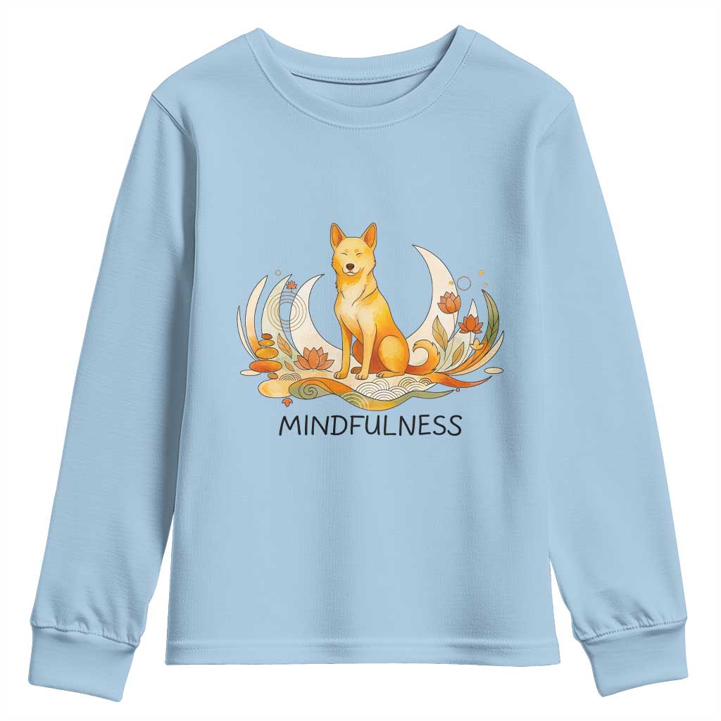 Mindful Aloka the Dog Mindfulness Youth Sweatshirt Zen Lotus Spiritual Calm TS02 Light Blue Print Your Wear