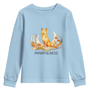 Mindful Aloka the Dog Mindfulness Youth Sweatshirt Zen Lotus Spiritual Calm TS02 Light Blue Print Your Wear