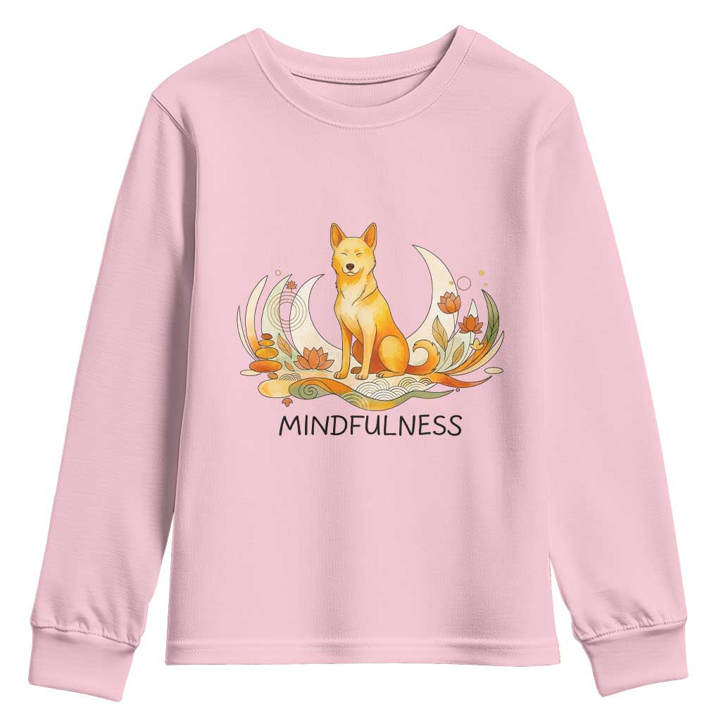 Mindful Aloka the Dog Mindfulness Youth Sweatshirt Zen Lotus Spiritual Calm TS02 Light Pink Print Your Wear