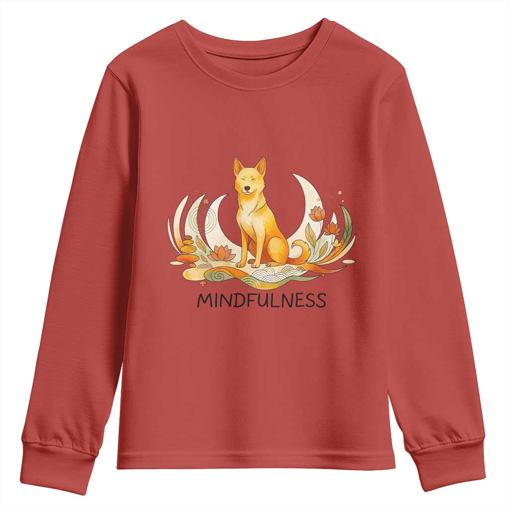 Mindful Aloka the Dog Mindfulness Youth Sweatshirt Zen Lotus Spiritual Calm TS02 Red Print Your Wear
