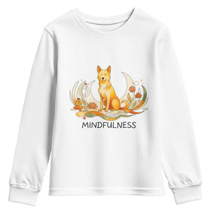 Mindful Aloka the Dog Mindfulness Youth Sweatshirt Zen Lotus Spiritual Calm TS02 White Print Your Wear