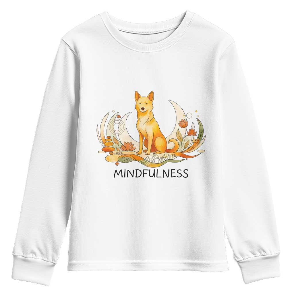 Mindful Aloka the Dog Mindfulness Youth Sweatshirt Zen Lotus Spiritual Calm TS02 White Print Your Wear