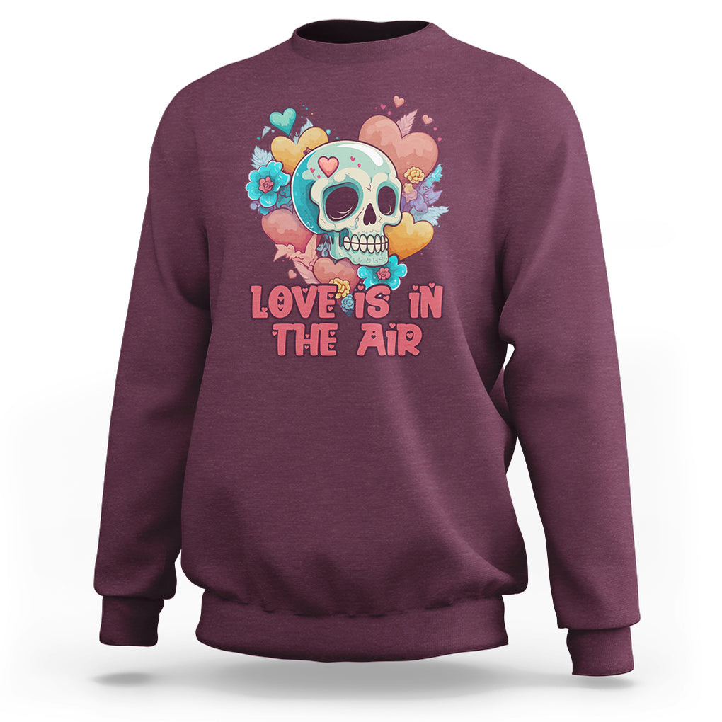 Floral Skull Sweatshirt Funny Love In The Air Floral Skull Anti Valentines Day TS02 Maroon Printyourwear