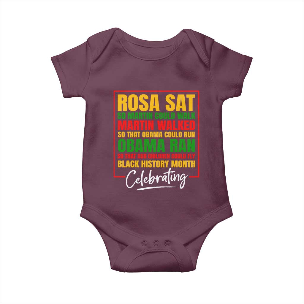 Celebrate Black History Month Baby Onesie Rosa Sat Martin Walked Obama Ran So Our Children Could Fly Inspiration TS02 Maroon Print Your Wear