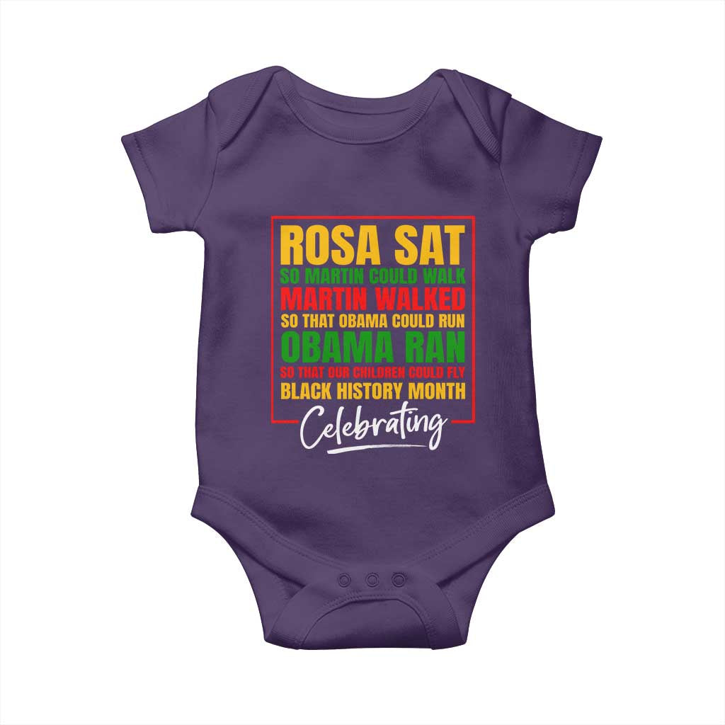 Celebrate Black History Month Baby Onesie Rosa Sat Martin Walked Obama Ran So Our Children Could Fly Inspiration TS02 Purple Print Your Wear