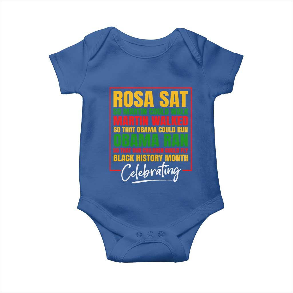 Celebrate Black History Month Baby Onesie Rosa Sat Martin Walked Obama Ran So Our Children Could Fly Inspiration TS02 Royal Blue Print Your Wear