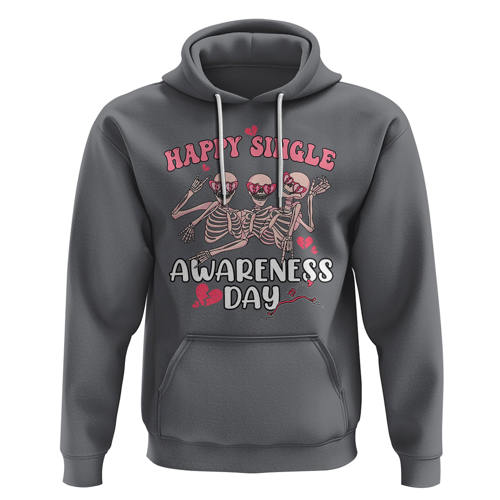 Funny Single Skeletons Hoodie Happy Single Awareness Day Galentine's Gang Anti Valentines TS02 Charcoal Printyourwear