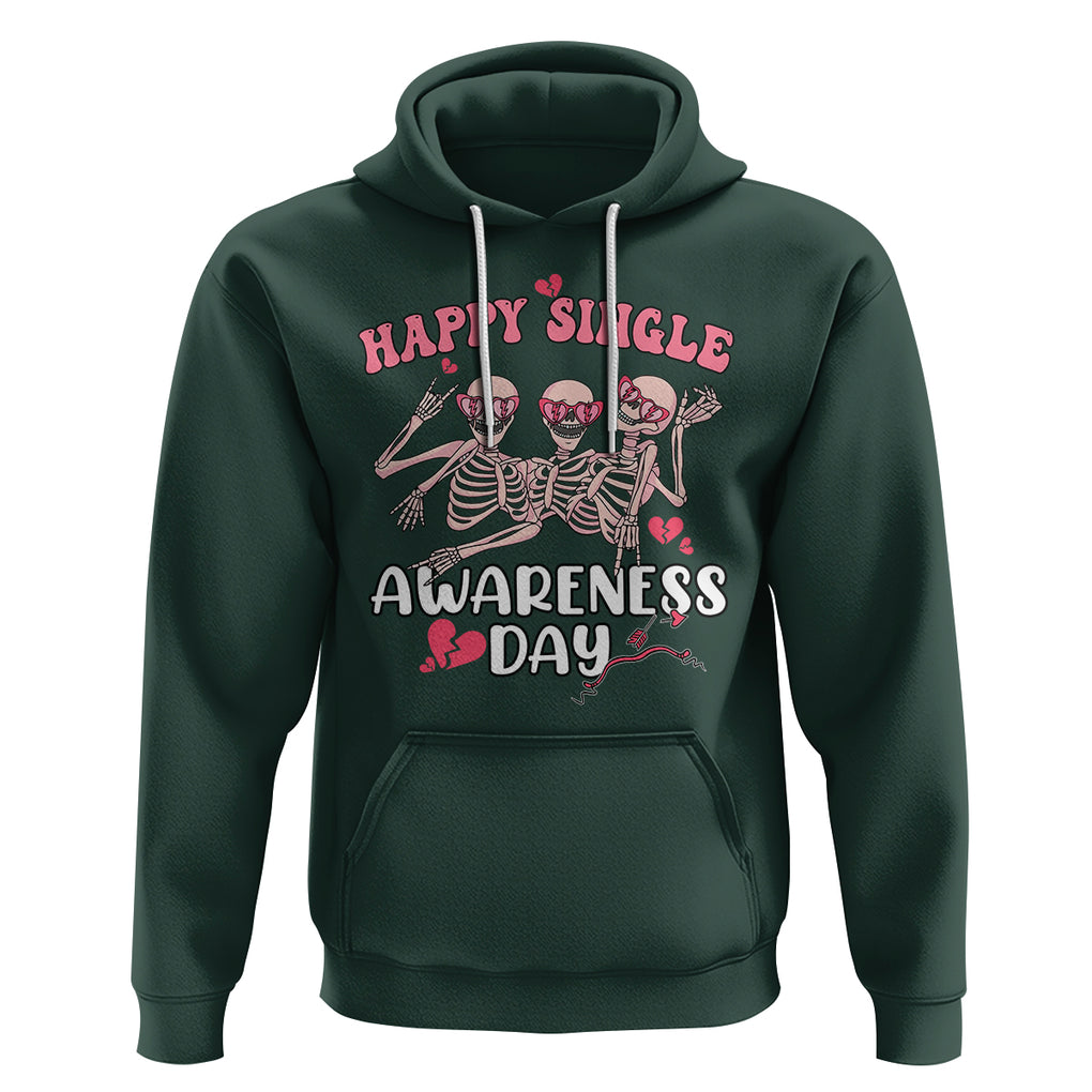 Funny Single Skeletons Hoodie Happy Single Awareness Day Galentine's Gang Anti Valentines TS02 Dark Forest Green Printyourwear