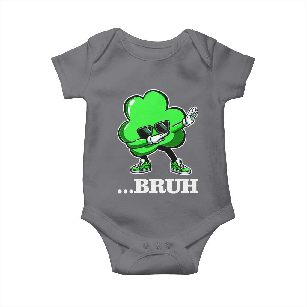 Funny Dabbing Shamrock Baby Onesie Bruh St. Patrick's Day TS02 Charcoal Print Your Wear