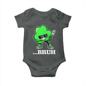 Funny Dabbing Shamrock Baby Onesie Bruh St. Patrick's Day TS02 Dark Heather Print Your Wear