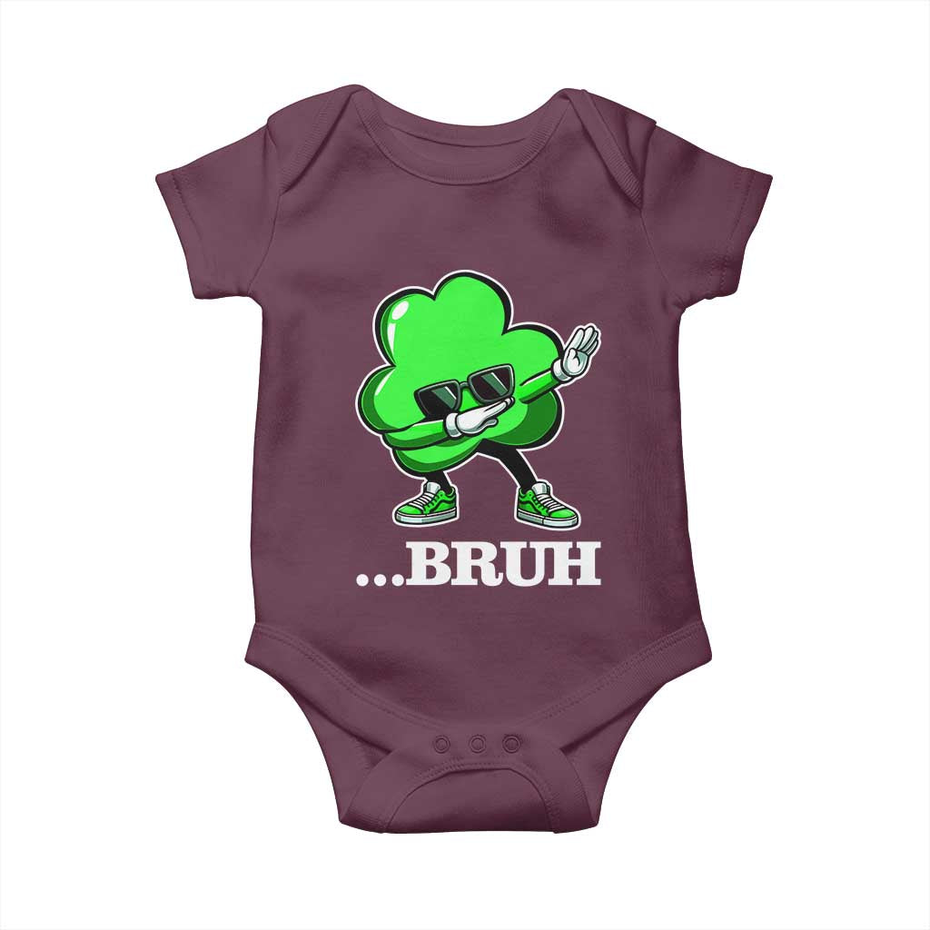 Funny Dabbing Shamrock Baby Onesie Bruh St. Patrick's Day TS02 Maroon Print Your Wear