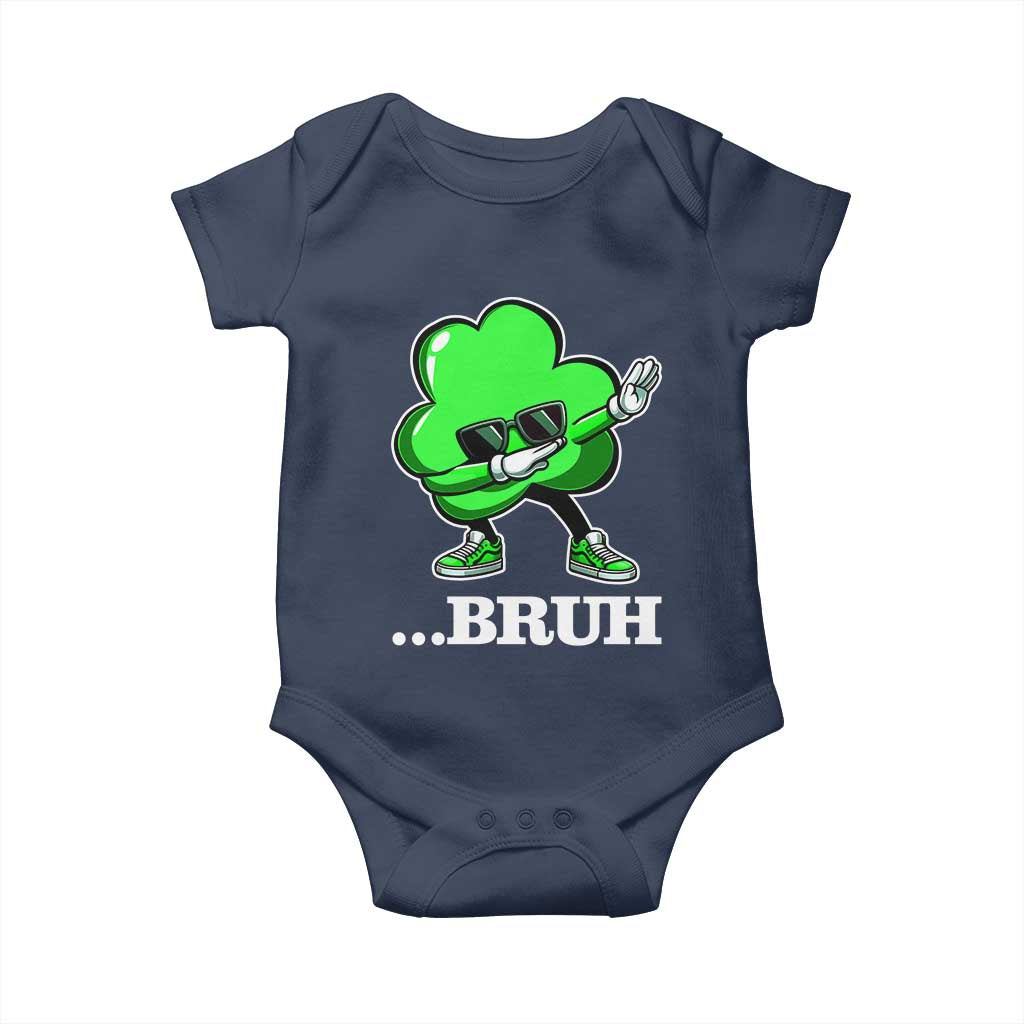 Funny Dabbing Shamrock Baby Onesie Bruh St. Patrick's Day TS02 Navy Print Your Wear