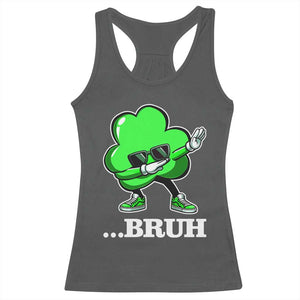 Funny Dabbing Shamrock Racerback Tank Top Bruh St. Patrick's Day TS02 Dark Heather Print Your Wear
