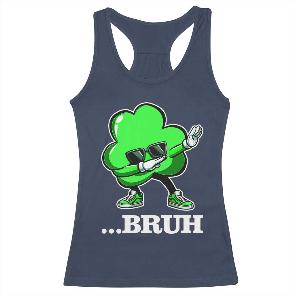 Funny Dabbing Shamrock Racerback Tank Top Bruh St. Patrick's Day TS02 Navy Print Your Wear