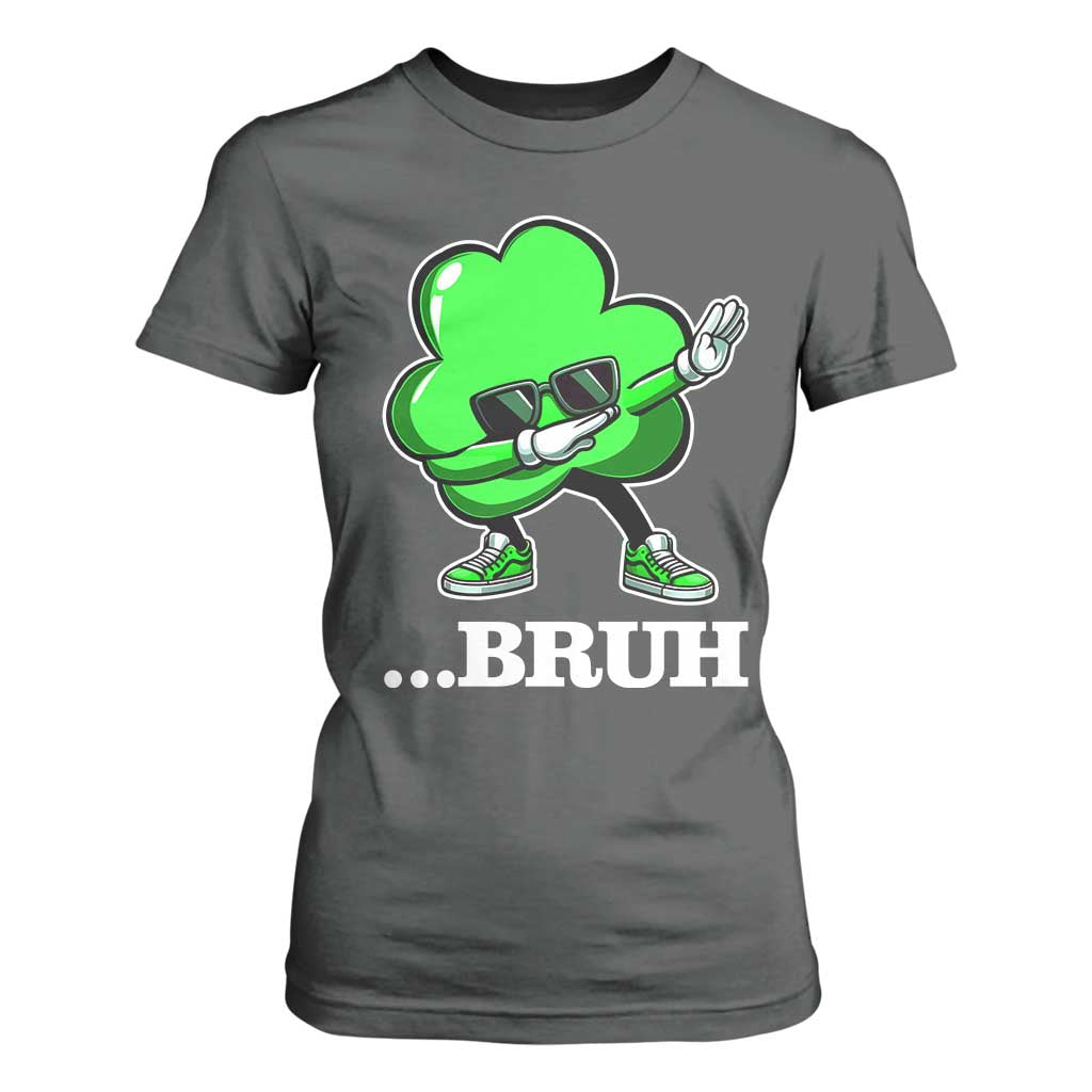 Funny Dabbing Shamrock T Shirt For Women Bruh St. Patrick's Day TS02 Dark Heather Print Your Wear
