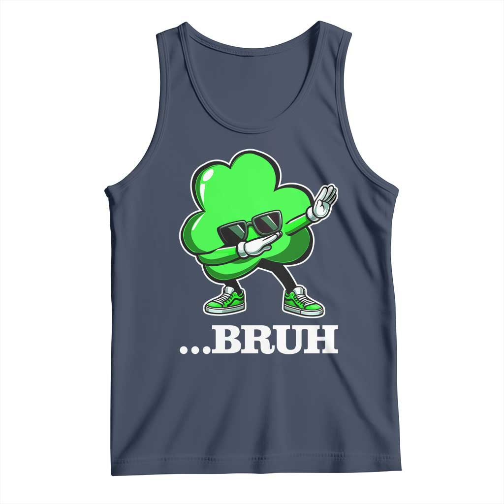 Funny Dabbing Shamrock Tank Top Bruh St. Patrick's Day TS02 Navy Print Your Wear