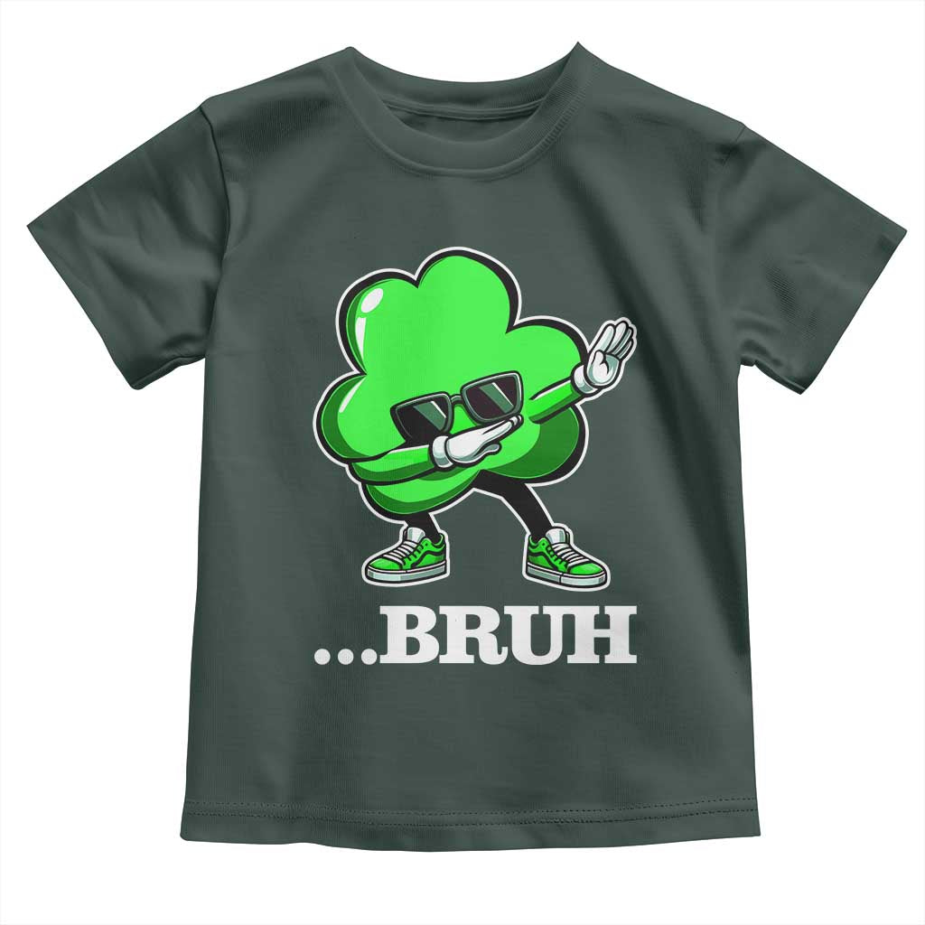 Funny Dabbing Shamrock Toddler T Shirt Bruh St. Patrick's Day TS02 Dark Forest Green Print Your Wear