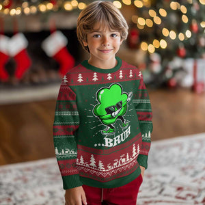 Funny Dabbing Shamrock Knit Sweatshirt Bruh St. Patrick's Day TS02 Christmas Print Your Wear