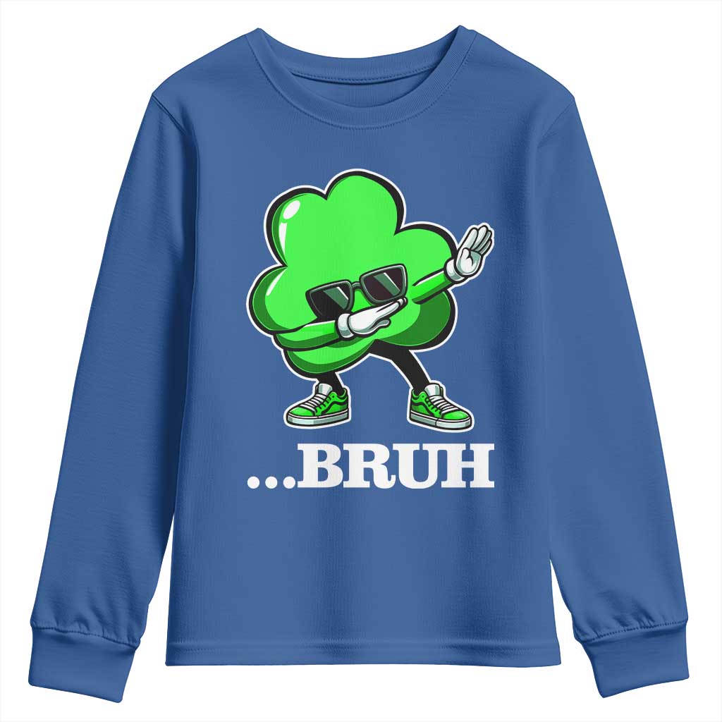 Funny Dabbing Shamrock Youth Sweatshirt Bruh St. Patrick's Day TS02 Royal Blue Print Your Wear