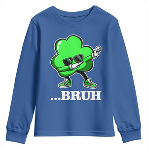 Funny Dabbing Shamrock Youth Sweatshirt Bruh St. Patrick's Day TS02 Royal Blue Print Your Wear