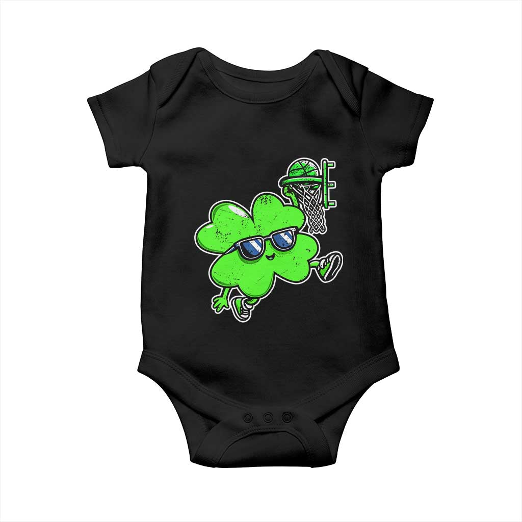Funny Basketball Shamrock Baby Onesie Dunking Sports Player St. Patrick's Day TS02 Black Print Your Wear