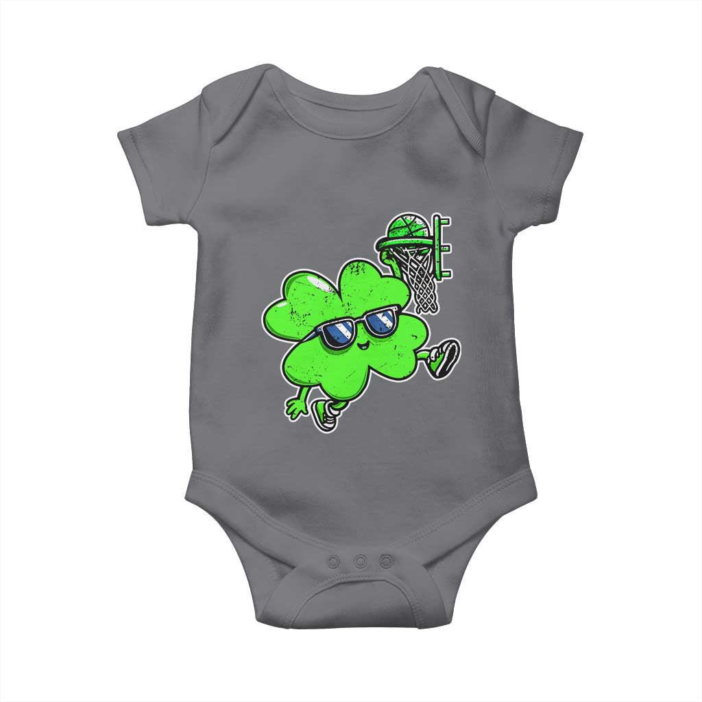 Funny Basketball Shamrock Baby Onesie Dunking Sports Player St. Patrick's Day TS02 Charcoal Print Your Wear