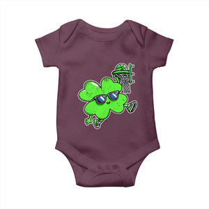 Funny Basketball Shamrock Baby Onesie Dunking Sports Player St. Patrick's Day TS02 Maroon Print Your Wear