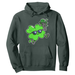 Funny Basketball Shamrock Hoodie Dunking Sports Player St. Patrick's Day TS02 Dark Forest Green Print Your Wear