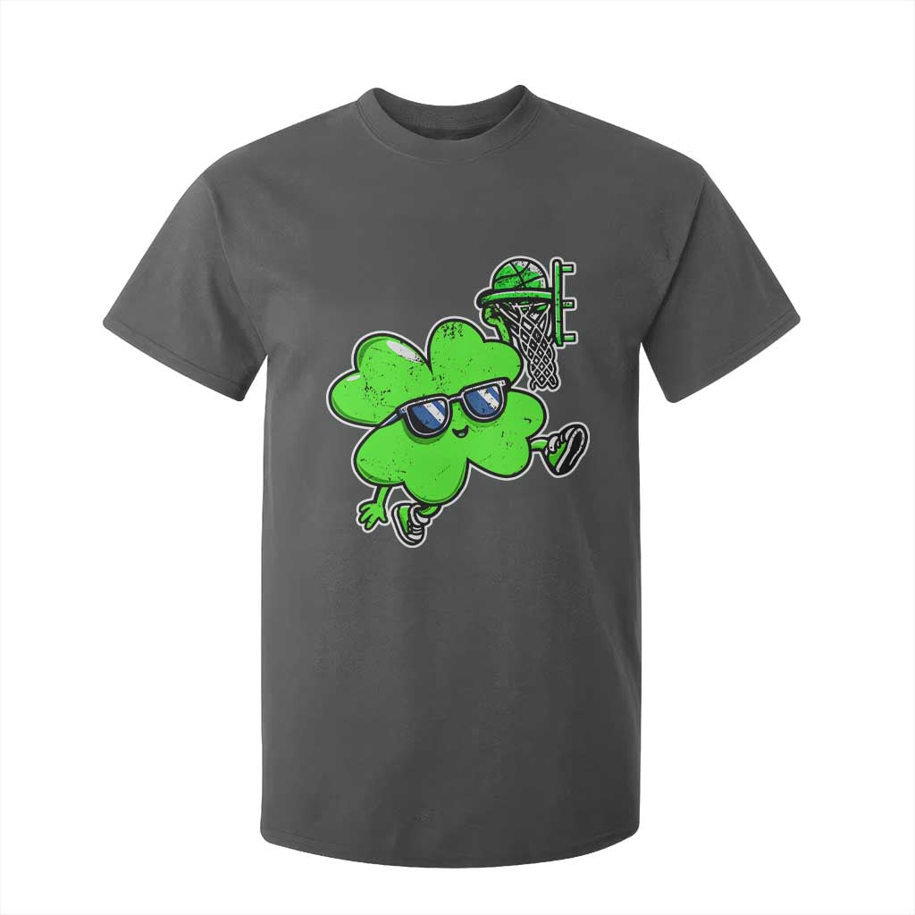 Funny Basketball Shamrock T Shirt For Kid Dunking Sports Player St. Patrick's Day TS02 Dark Heather Print Your Wear