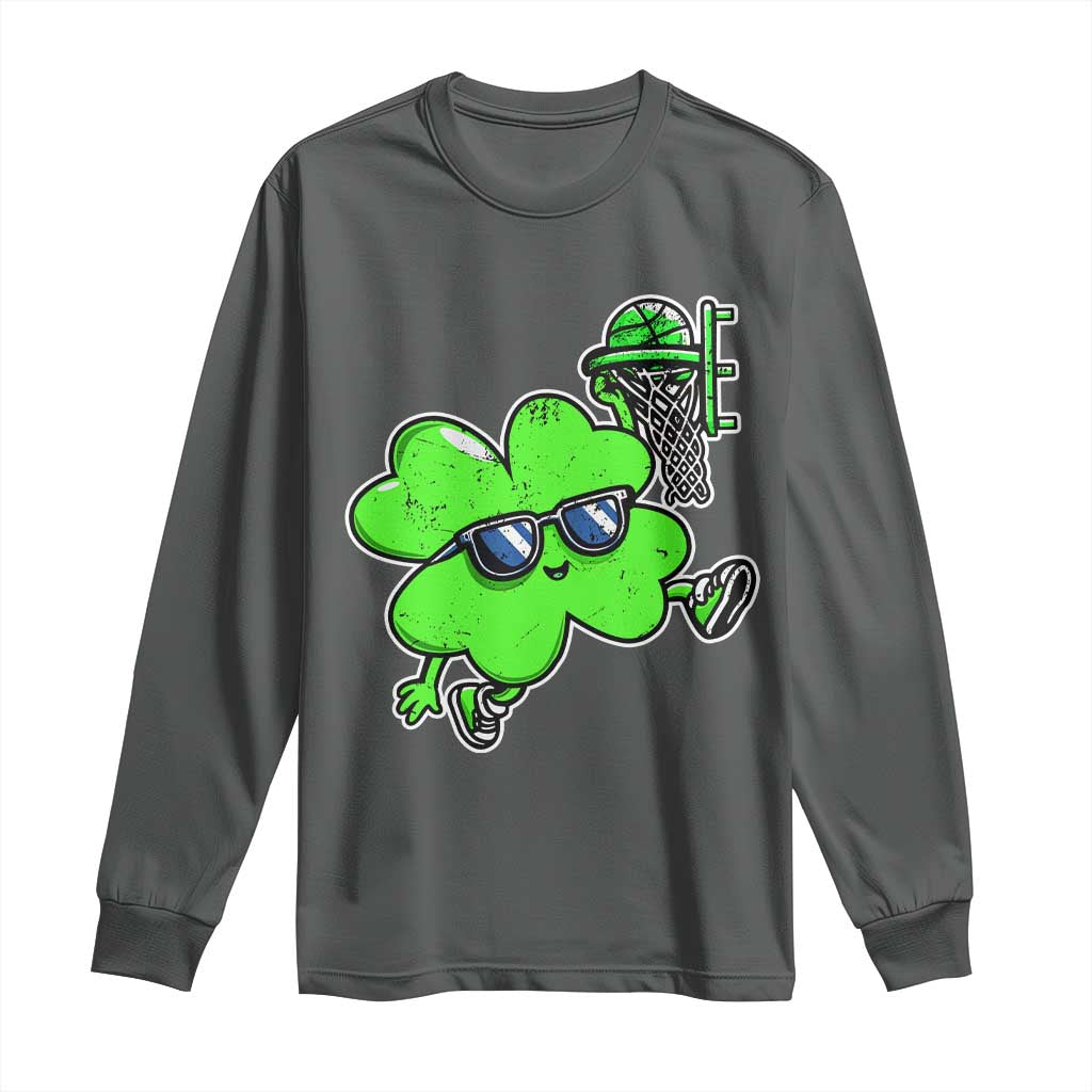 Funny Basketball Shamrock Long Sleeve Shirt Dunking Sports Player St. Patrick's Day TS02 Dark Heather Print Your Wear