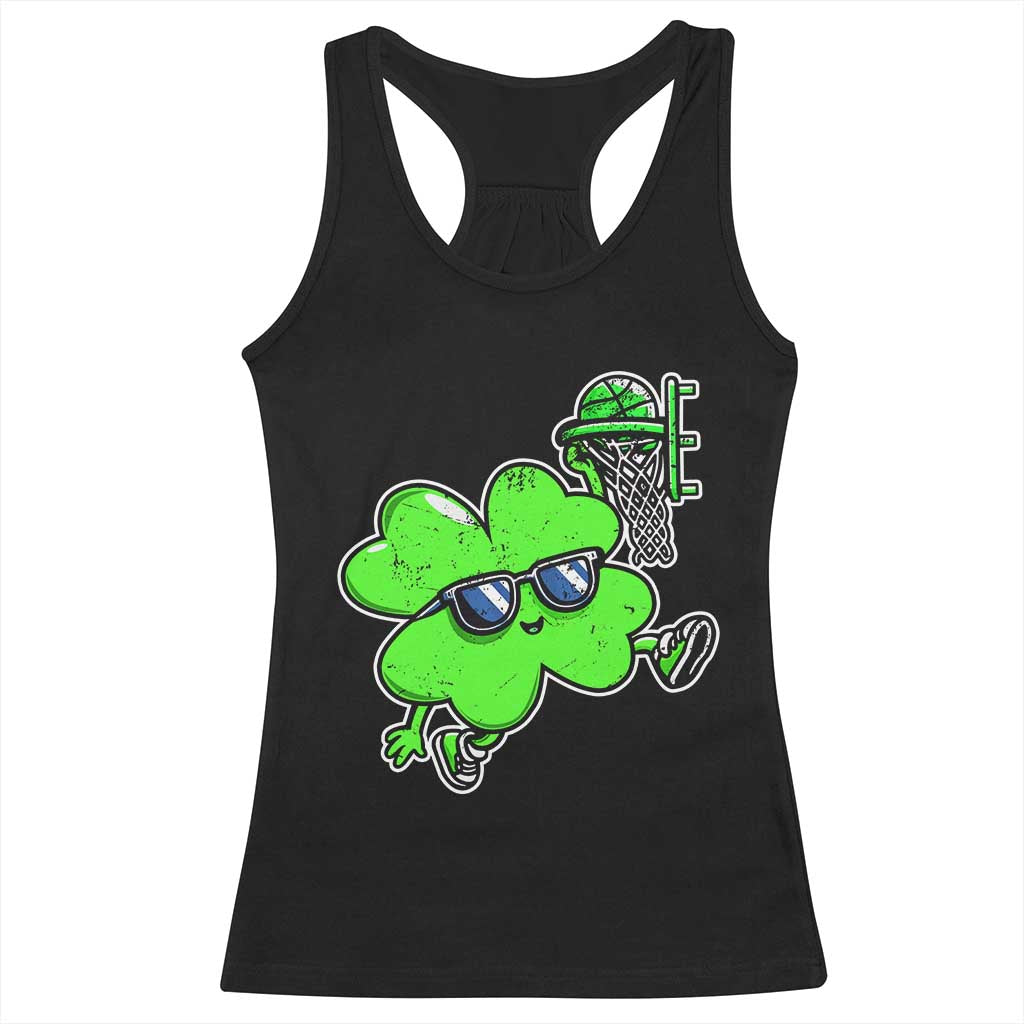 Funny Basketball Shamrock Racerback Tank Top Dunking Sports Player St. Patrick's Day TS02 Black Print Your Wear