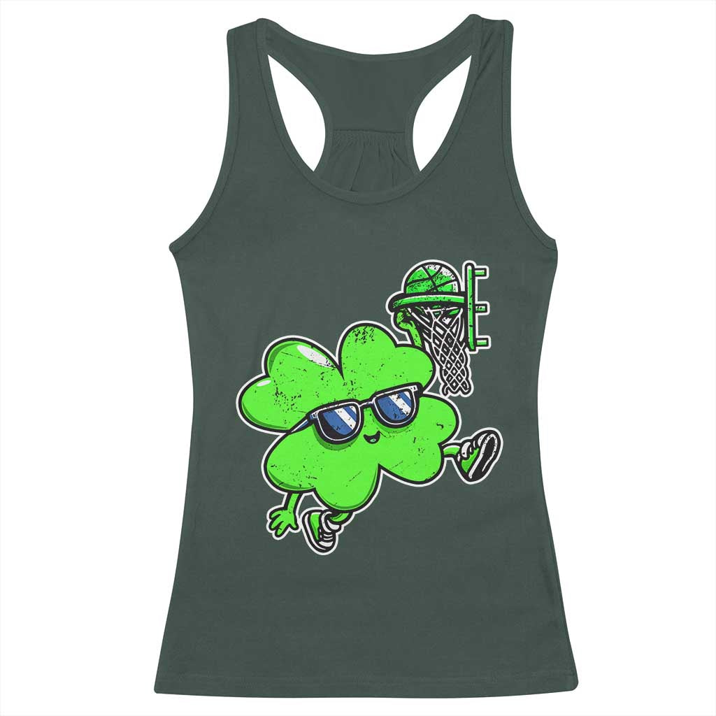 Funny Basketball Shamrock Racerback Tank Top Dunking Sports Player St. Patrick's Day TS02 Dark Forest Green Print Your Wear