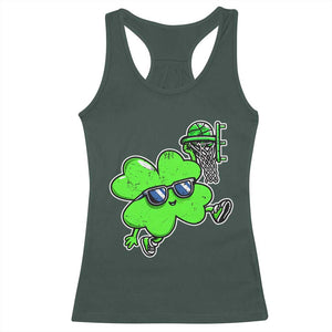 Funny Basketball Shamrock Racerback Tank Top Dunking Sports Player St. Patrick's Day TS02 Dark Forest Green Print Your Wear
