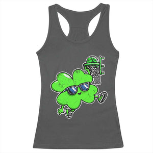 Funny Basketball Shamrock Racerback Tank Top Dunking Sports Player St. Patrick's Day TS02 Dark Heather Print Your Wear