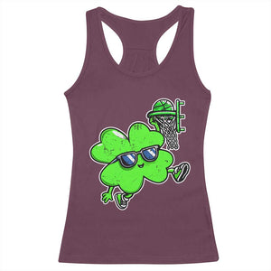 Funny Basketball Shamrock Racerback Tank Top Dunking Sports Player St. Patrick's Day TS02 Maroon Print Your Wear