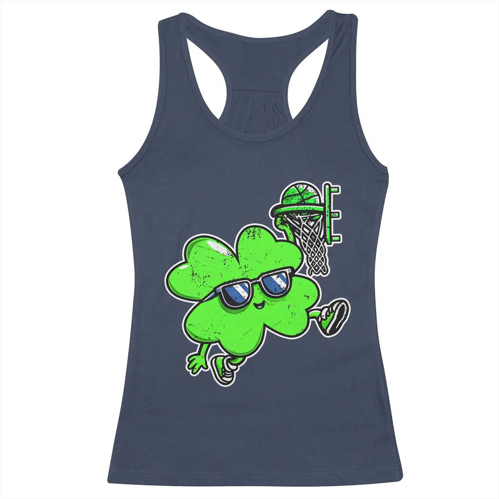 Funny Basketball Shamrock Racerback Tank Top Dunking Sports Player St. Patrick's Day TS02 Navy Print Your Wear